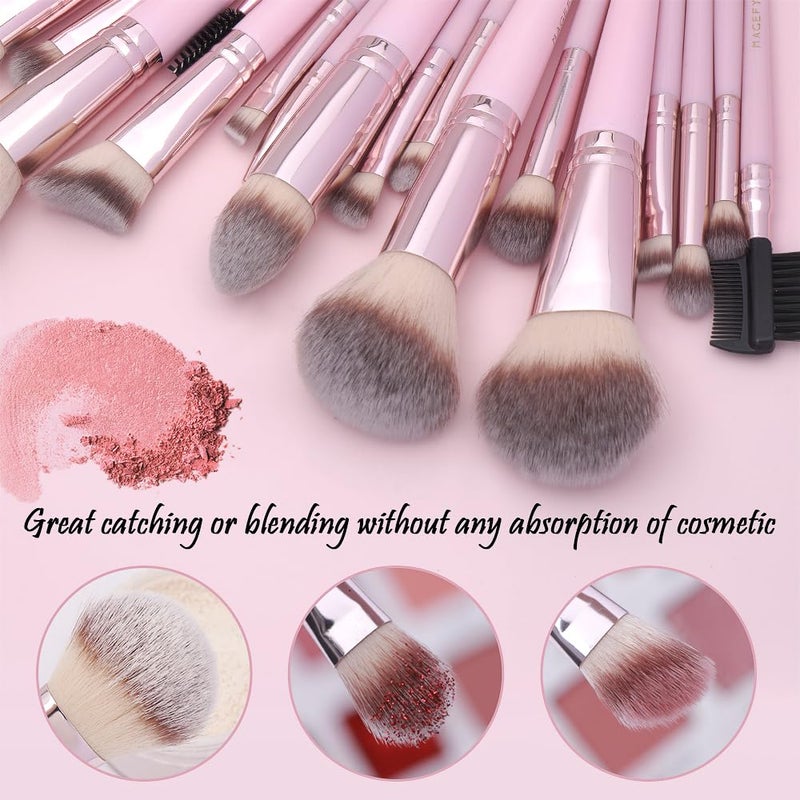 MAGEFY 22 Pcs Makeup Brushes Set, Professional Makeup Brushes Wooden Handle Cosmetics Brushes Foundation Concealer Powder Face Eye Make up Brushes Kit(Pinkgold) - Image 5